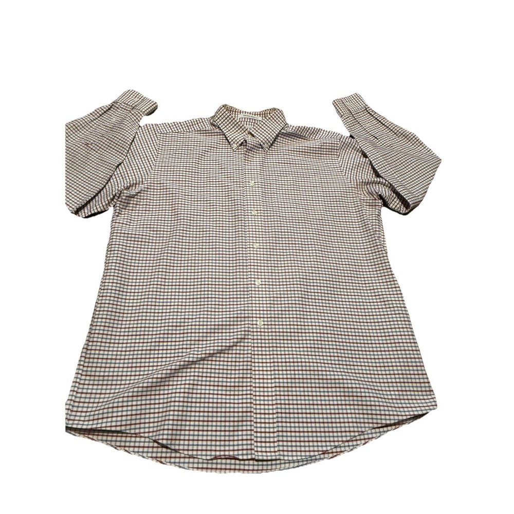LL Bean Button Down Oxford Shirt Mens 16 1/2 35 Long Sleeves Red Blue Plaid
